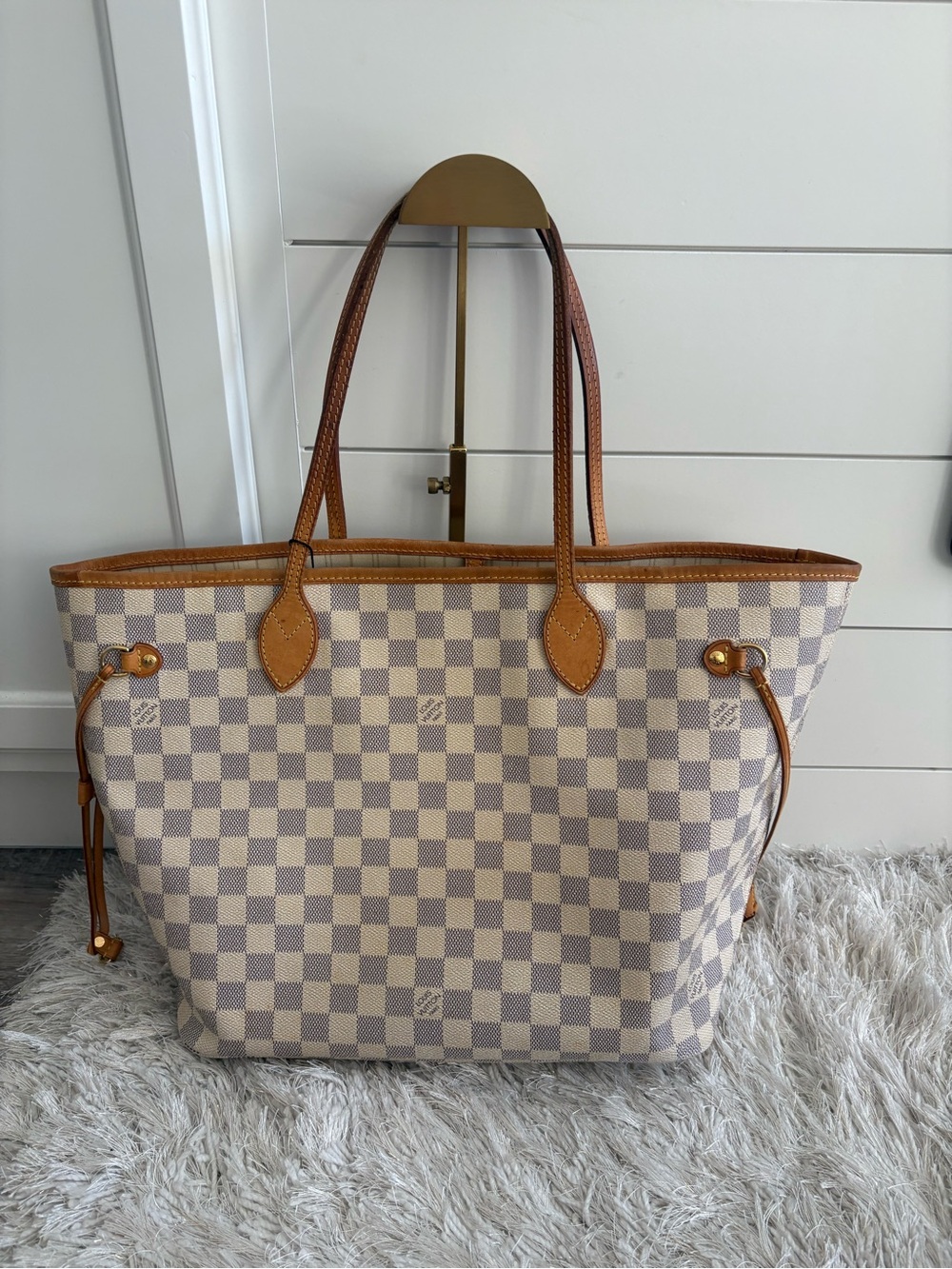 MOTHERS DAY SALE Louis Vuitton Damier Azur Shoulder Tote in Beige and Tan